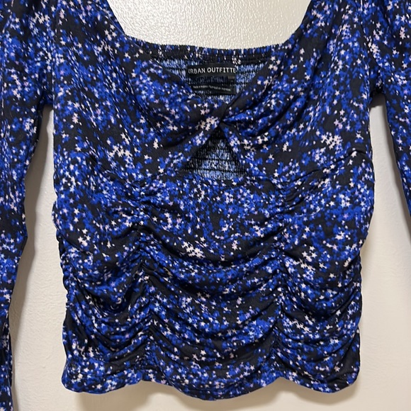 URBAN OUTFITTERS Juliana Crepe Blue Star Ruched Stretchy Crop Top NWOT Sz Medium - Picture 7 of 7